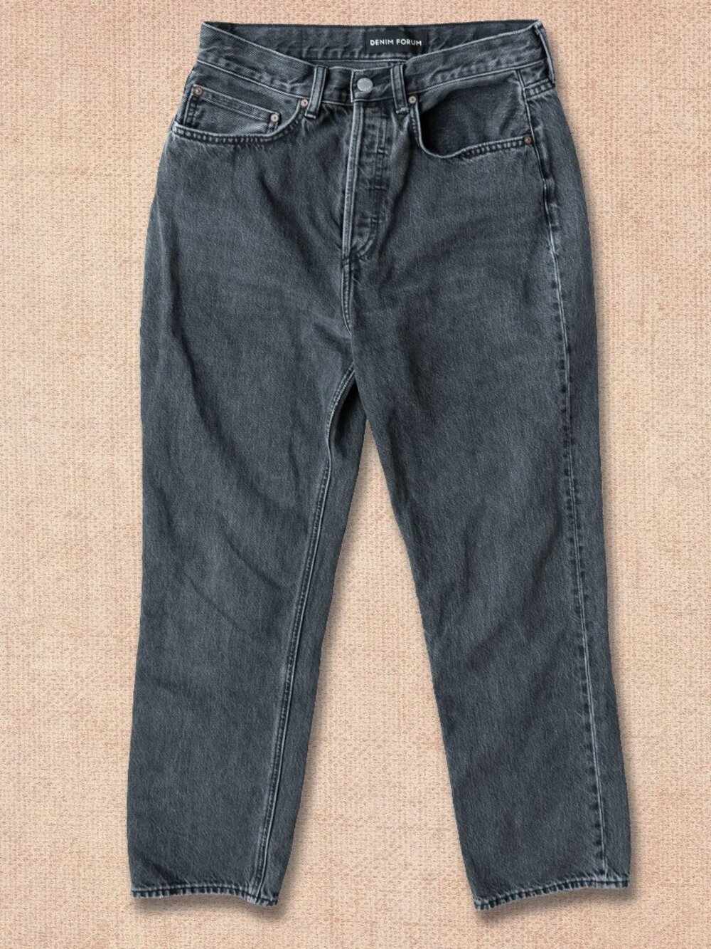 DENIM FORUM Joni HIgh Rise Loose Grey Black Straight Leg Button Fly Jeans